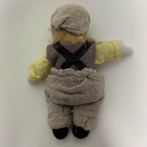 Vintage Doll 6" Small Child Boy Knit Overalls Hat - Picture 5 of 7